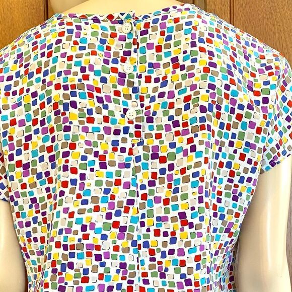 Vintage Blouse Flowy Top Colorful Confetti Shirt Size Small - Picture 4 of 10